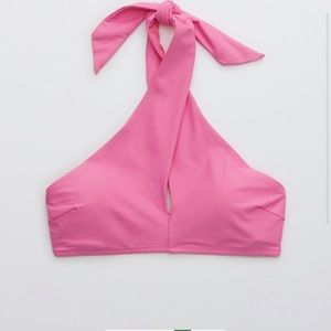 Pink aerie crossover keyhole halter bikini top